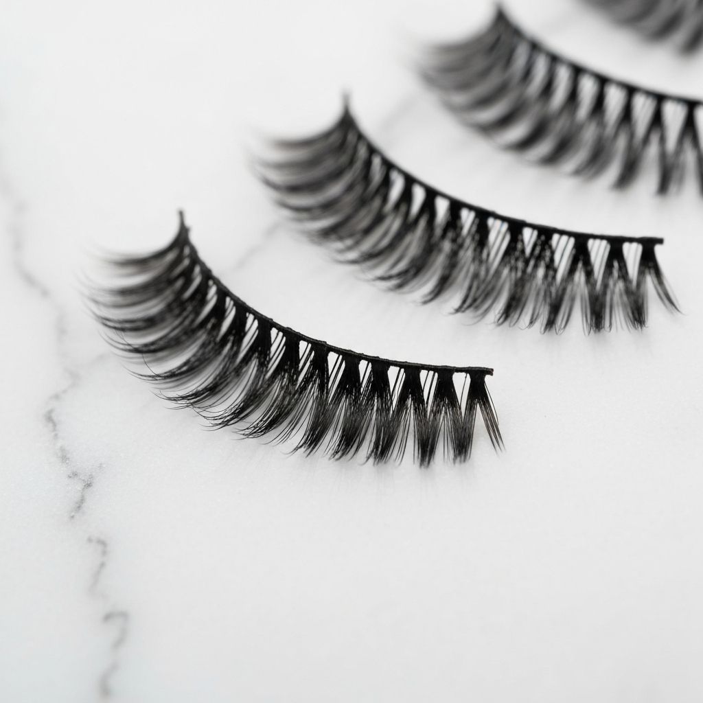 Premium eyelash extensions fanned out on a marble surface